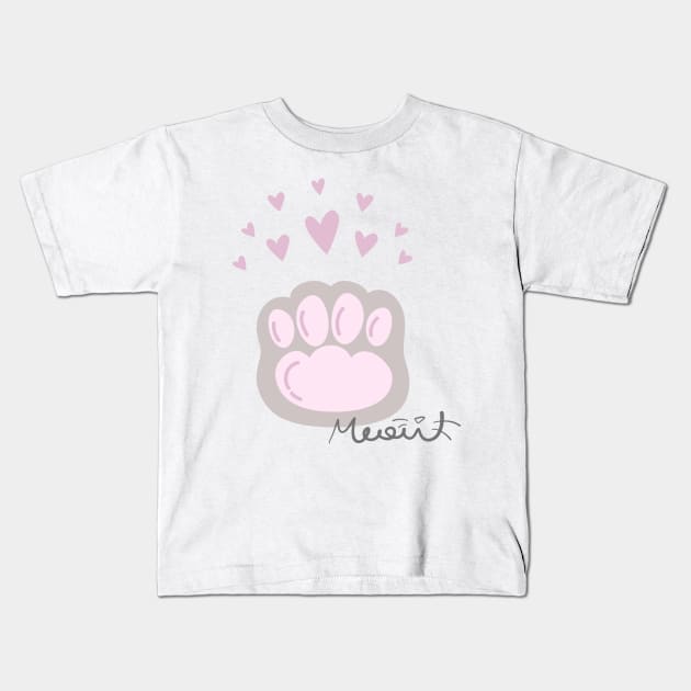 Pink Kitty Cat Paw and Hearts MEAU! Kids T-Shirt by Rightshirt